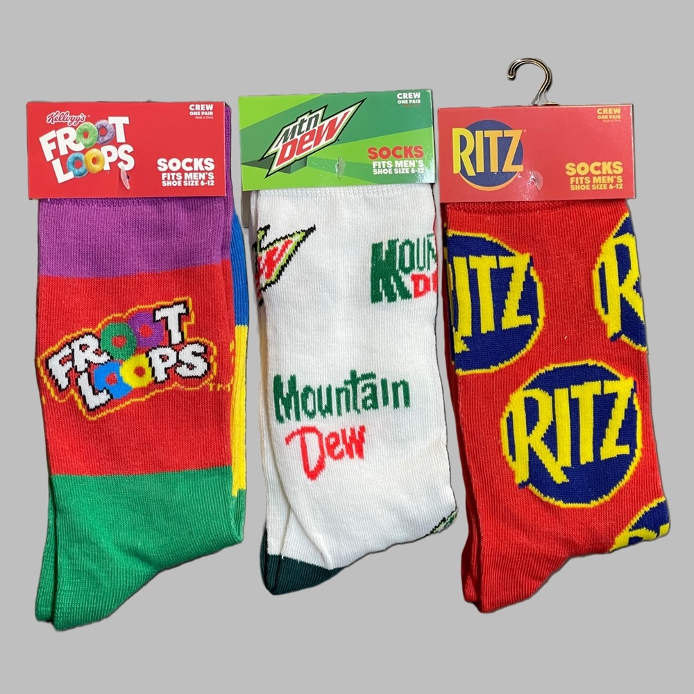 Froot Loops Mountain Dew Ritz Men’s Crew Socks 3 pair Size 6-12